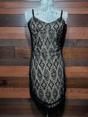 Y2K Chesley Black Lace Slip with Nude Underlay